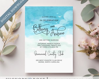 INSTANT DOWNLOAD Invitation, Editable Invitation Template, Sky Blue Wedding Invite Template, Printable Invitation Templates | #wdi-424