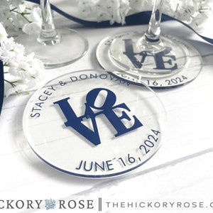 Custom Wedding Coasters, Philadelphia Wedding Decor, Clear Acrylic Coasters, LOVE Wedding Coasters, Custom Wedding Keepsakes | #UVcs-266