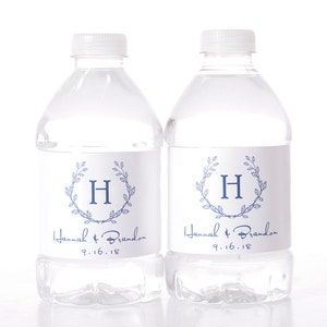 Monogram Wedding Water Bottle Labels - Laurel Wedding Stickers - Waterproof Water Bottle Label - Custom Bottle Label for Weddings - wdiB-227