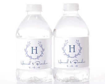 Monogram Wedding Water Bottle Labels - Laurel Wedding Stickers - Waterproof Water Bottle Label - Custom Bottle Label for Weddings - wdiB-227