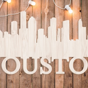 Houston Wall Sign, City Skyline Wall Decor, Texas Wall Art, Houston Skyline Wall Hanging, Wood Texas Sign, Rustic Home Decor, Skyline Art