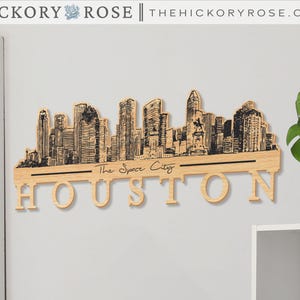 Wooden Skyline Cutout, Wood Houston Skyline, Houston Skyline Wall Decor, Laser Cut Skyline Art, Laser Cut Houston Skyline, Texas Gifts