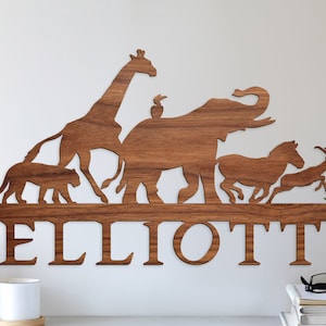 African Animals Decor, Safari Name Sign, African Animal Name Cutout Sign, Wooden Name Sign, Safari Kids Gifts, Kids Bedroom Wall Decor