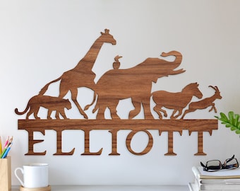 African Animals Decor, Safari Name Sign, African Animal Name Cutout Sign, Wooden Name Sign, Safari Kids Gifts, Kids Bedroom Wall Decor