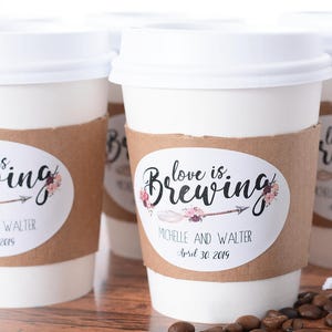 Wedding Coffee Cups Wedding Coffee Bar Hot Chocolate Bar Drink Cups Custom Wedding Coffee Labels Coffee Cup Sleeves wdiCF-292 image 1