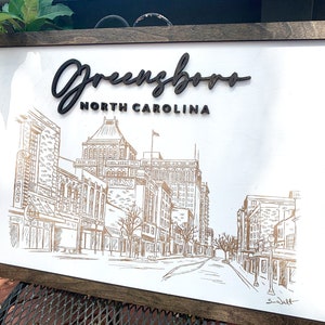 Greensboro Wall Art, Greensboro North Carolina Skyline, North Carolina Home Decor, North Carolina Wall Art, Skyline Sketch, Wall Hanging