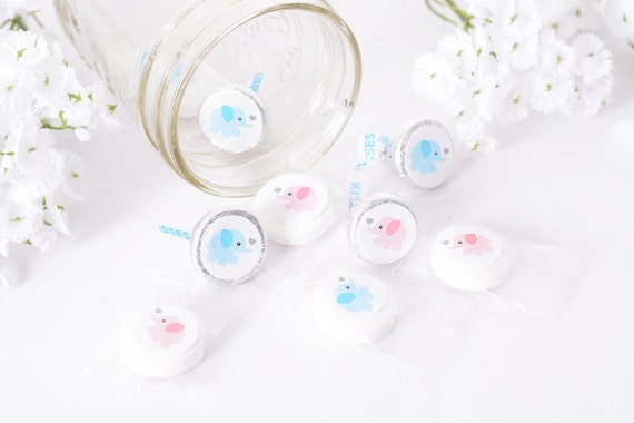 Baby Shower Stickers - 108 Elephant Baby Shower Candy Stickers - Generic Baby Shower Candy Labels - Blue and Pink - NON-PERSONALIZED Il_570xn