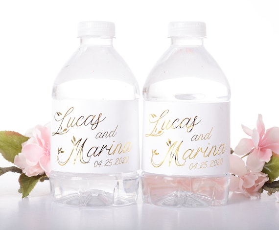 Metallic Gold Wedding Stickers, Gold Leaf Water Bottle Labels, Gold Wedding Reception Decor, Foil Printed Stickers for Bottles Il_570xn