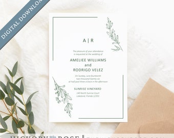 Minimalist Wedding Invitations, Editable Invitation Template, Instant Download Wedding Invite, Modern Wedding Invitation Template | #wdi-413