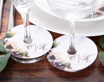Wedding Wine Glass Tags - Champagne Glass Tag - Floral Wine Glass Markers - Personalized Wine Stem Tag - Wine Glass Stem Circles - wdiM-279