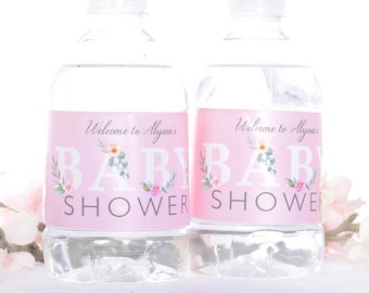 Floral Baby Shower Stickers, Personalized Water Labels, Floral Themed Stickers, Custom Water Bottle Labels, Baby Shower Bottle Labels
