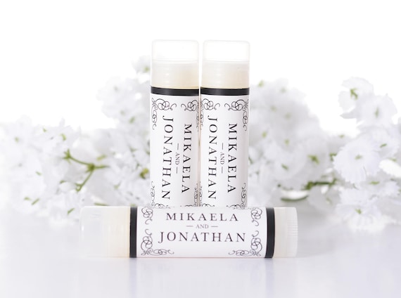 24 Personalized Clear Label Lip Balm Tubes Bridal Shower Wedding Favors