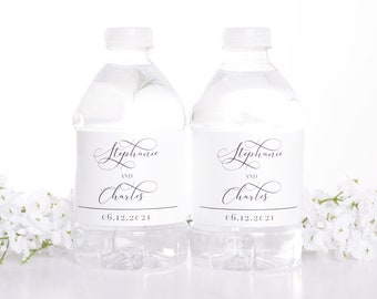 Script Wedding Bottle Labels, Waterproof Wedding Stickers, Calligraphy Stickers, Waterproof Bottle Wraps, Bottled Water Labels #wdiW-352