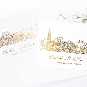 Charleston-trouwkaarten - HANDGETROKKEN bruiloftsbriefpapier - metalen bedankkaarten voor bruiloften - gevouwen metalen trouwkaarten met enveloppen