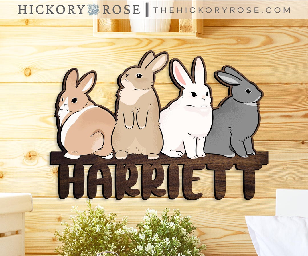 Name Sign For Rabbit Wooden Bunny Name Sign | Laser Cut Name Cutout, Rabbit Name Sign, Bunny ...