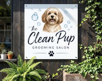 Commercial Business Logo Sign, Square Branded Grooming Salon Signage, Storefront Exterior Signs