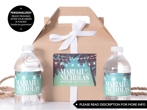 Hotel Wedding Box - Beach Wedding Welcome Boxes with Matching Water Labels - Wedding Survival Kit - Beach Wedding Favor Boxes - #wdiG-169 Il_570xn