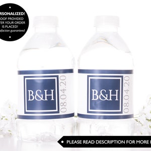 Monogram Wedding Water Bottle Labels - Modern Wedding Bottle Labels - Waterproof Bottle Labels for Weddings - Bottle Stickers - #wdiW-107