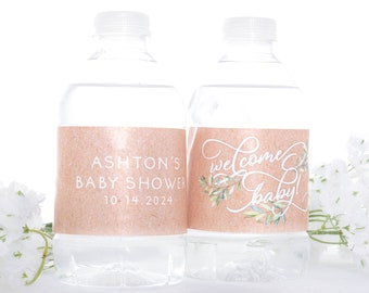 Custom Baby Shower Labels, Baby Shower Water Bottle Labels, Greenery Baby Shower, Personalized Bottle Stickers, Water Bottle Wraps