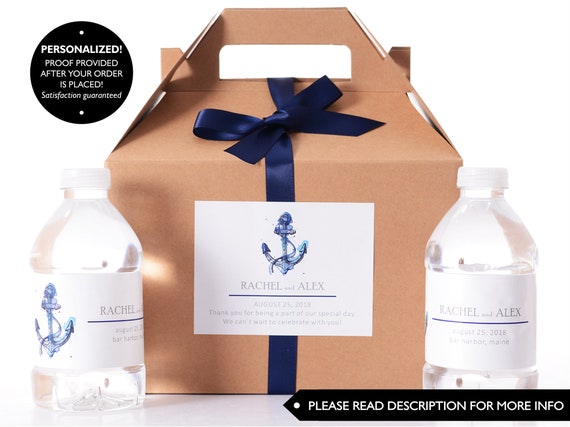 Wedding Guest Gift Box - Nautical Wedding Welcome Boxes with Matching Water Labels - Survival Kit - Wedding Favor Box - #wdiG-222 Il_570xn