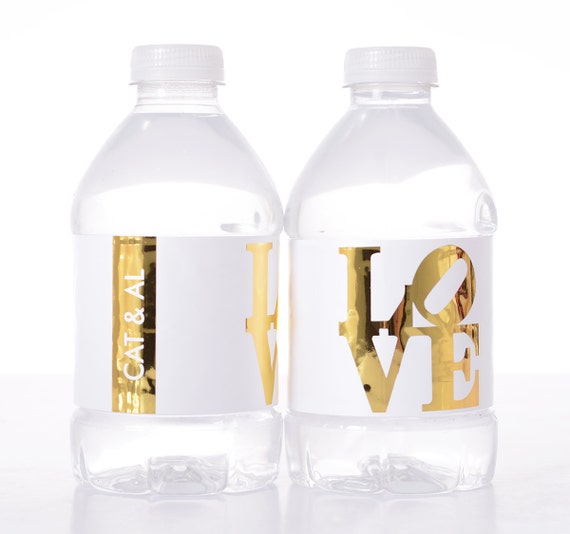 METALLIC FOIL Wedding Water Bottle Labels - REAL Metallic Water Bottle ...