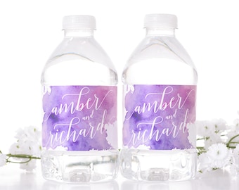 Watercolor Style Wedding Water Bottle Labels - Waterproof Water Bottle Labels for Weddings - Customized Water Labels - Watercolor - wdiW-254