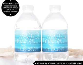 Beach Wedding Water Bottle Labels - Tropical Sea Wedding Bottle Label - Waterproof Bottle Labels for Weddings - Water Stickers - #wdiW-311