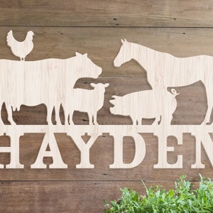 Farm Animals Decor Sign, Custom Animal Name Sign, Kids Room Decor, Farm Animal Room Decor, Custom Name Plaque, Wooden Name Sign Gifts