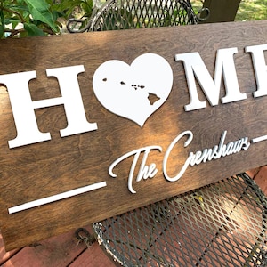 Hawaii Home Decor, Hawaii Home Wall Sign, HI Welcome Sign, Hawaii Housewarming Gift, Family Name Sign, Wooden Hawaii State Wall Sign