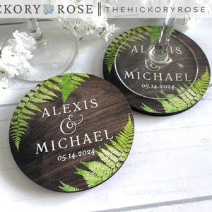 Custom Wedding Coasters, Greenery Wedding Decor, Personalized Wood Coasters, Laser Cut Coasters, Wooden Coasters, Wedding Keepsakes