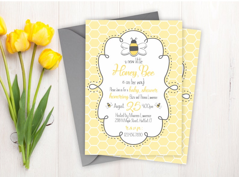 Baby Shower Invitations Bee Baby Shower Invitations Printed Invitation Cards Personalized Bumble Bee Baby Shower Invitations image 1