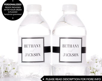 Formal Wedding Bottle Labels, Waterproof Wedding Stickers, Black and White Stickers, Waterproof Bottle Wraps, Bottled Water Labels #wdiW-270