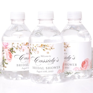 Wedding Bridal Shower Bachelorette Party Decor, Rose Floral Bottle Sticker, Botanical Wedding Water Stickers, Bottled Water Label -#biW-91