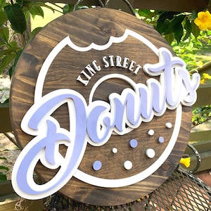 Custom Wood Business Sign, Donut Shop Logo Sign, Personalized Storefront Logo Sign, 3D Laser Cut Store Sign, Doughnut Bakery Store Sign