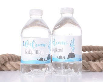 Whale Baby Shower Water Bottle Labels - Baby Shower Stickers - Waterproof Water Bottle Labels for Baby Shower - Whale Baby Shower #bsiW-82