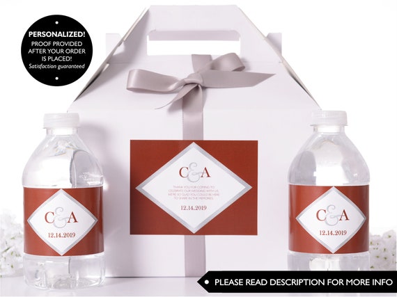 Hotel Wedding Box - Wedding Welcome Boxes w/ Matching Water Labels - Wedding Survival Kits - Wedding Box Kit - Elegant Gift Boxes - wdiG-261 Il_570xn