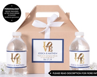 METALLIC FOIL Philly Wedding Favor Boxes - Wedding Gift Box Sets with Water Bottle Labels - Hotel Welcome Box - LOVE Theme - #wdiG-266