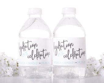 Hydrate Wedding Stickers, Waterproof Bottle Labels, Wedding Water Bottle Wraps, Personalized Water Bottle Labels, Custom Wraps #flw-171b