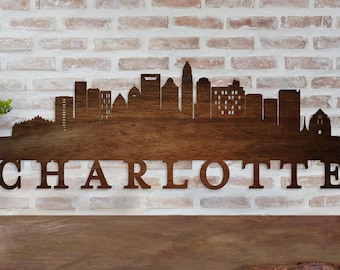 Charlotte Skyline Sign, Charlotte Wall Art, Charlotte Skyline Silhouette, Carolina Gifts, Housewarming Gifts, Skyline Wall Art