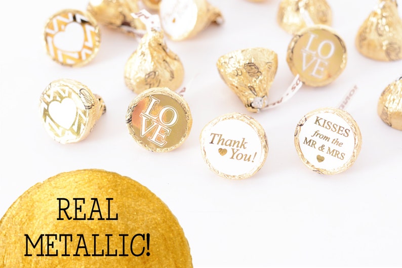 METALIC FOIL Candy Stickers 108 Wedding Candy Stickers Metallic Wedding Stickers Metallic Foil Wedding Labels Non-personalized image 1