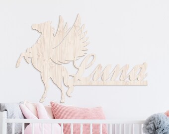 Pegasus Name Sign, Fantasy Wall Art, Fairy Tale Decor, Kids Room Decor, Nursery Sign, Custom Name Sign, Hanging Name Plaque, Pegasus Art