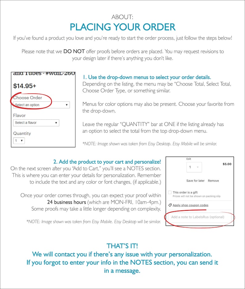 May include: A screenshot of an Etsy shop's order process. The image shows a price of $14.95, a drop-down menu for choosing an order type, a drop-down menu for choosing a flavor, and a drop-down menu for choosing a quantity. The image also shows a section for adding a note to the seller, and a section for applying coupon codes. The text "THAT'S IT!" is displayed at the bottom of the image.
