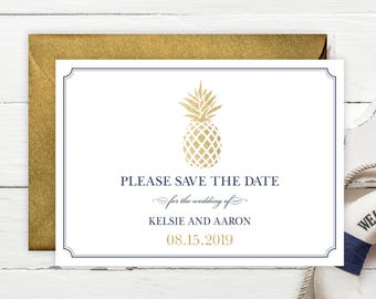 Pineapple Save the Date, Tropical Wedding Save the Dates, Printed Wedding Date Announcement Card #satd-288