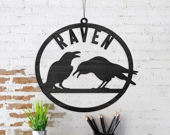 Custom Wooden Name Sign, Raven Name Sign, Raven Gifts, Personalized Name Cutout Sign, Custom Wall Sign, Crow Name Sign, Laser Cut Gifts