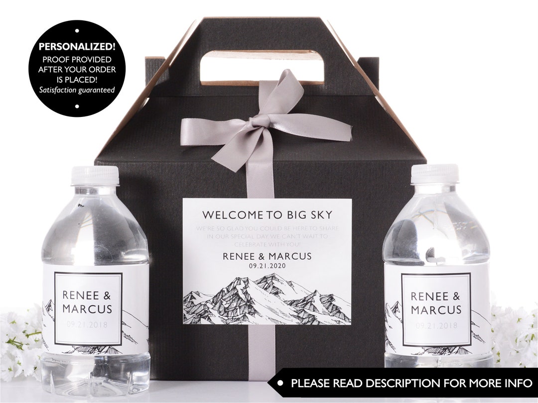 Hotel Wedding Box - Wedding Welcome Boxes With Matching Water Labels ...