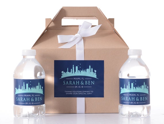 Miami Wedding Favor Boxes - Hotel Welcome Box Kits with Matching Water Bottle Labels - City Skyline Favor Boxes - Custom Welcome Box Sets Il_570xn