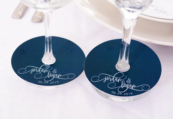 Wedding Wine Glass Tags Champagne Glass Tags Script Wine Glass Markers Personalized Wine Stem Tag Wine Glass Stem Circles wmuR 101