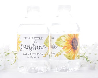 Sunflower Baby Shower Stickers, Sunflower Labels, Custom Water Bottle Labels, Baby Shower Bottle Labels bsiW-48