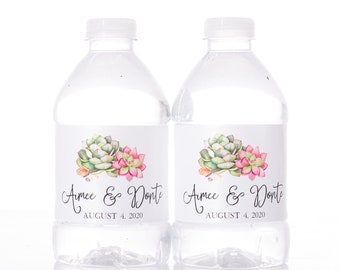 Wedding Water Bottle Labels - Desert Wedding Water Bottle Label - Waterproof Cactus Wedding Water Labels - Custom Water Stickers - #wdiW-316