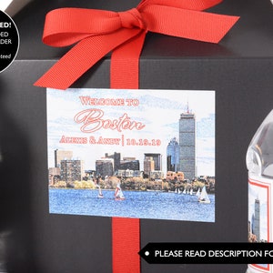 Boston Wedding Favor Boxes Hotel Welcome Box Kits with Matching Water Bottle Labels City Skyline Favor Boxes Custom Welcome Box Sets image 2